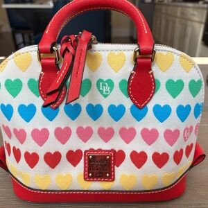 Dooney & Bourke Multi colored hearts small bag.
